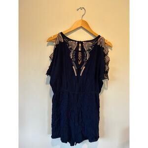 Alya womens blue romper size M embroidered short sleeves cut outs